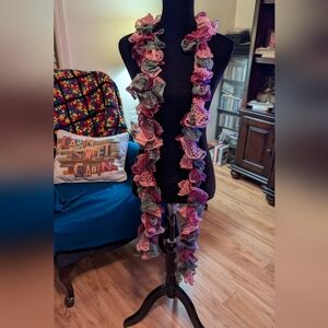 ​Boho Ruffle Glitz Sashay Scarf - Pink, Burgundy & Gray